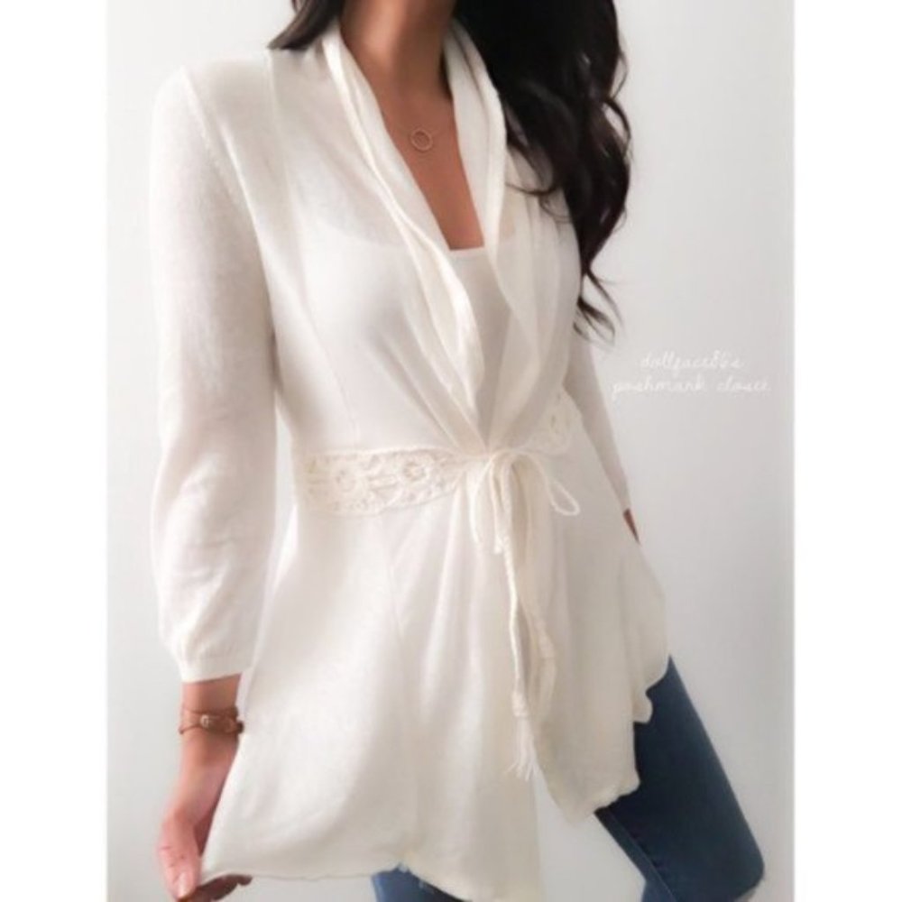 Anthro Knitted & Knotted Linen Cardigan Ivory M